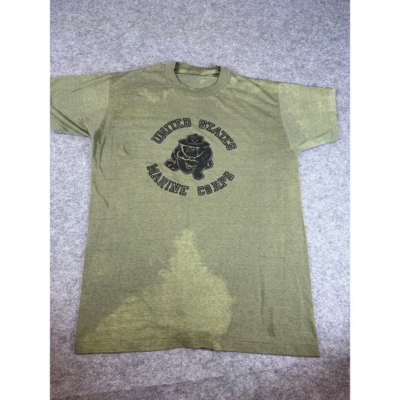 Vintage 80s United State Marine Corps Bulldogs T-Shirt Men Large Green - Picture 1 of 5